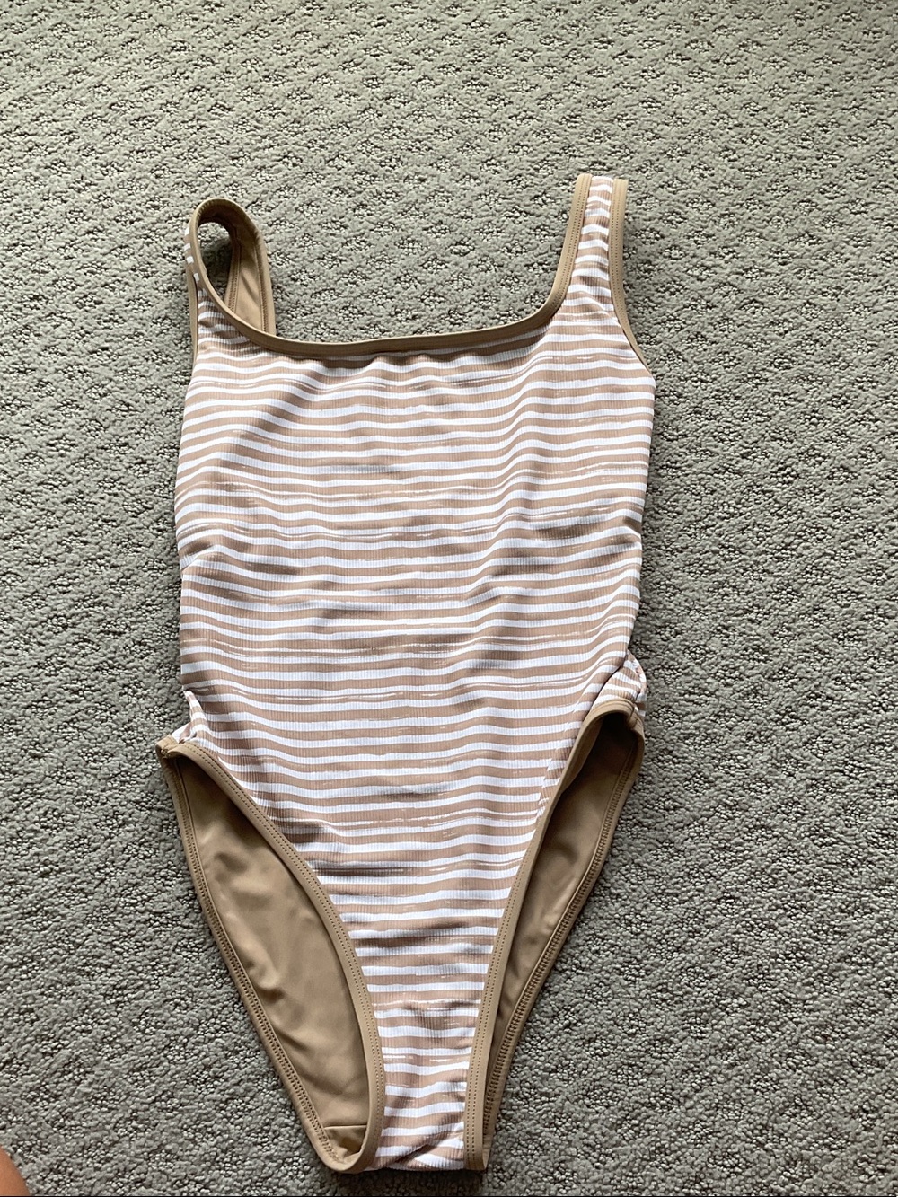LainSnow Beige and White Striped One-Piece Swimsuit 0547